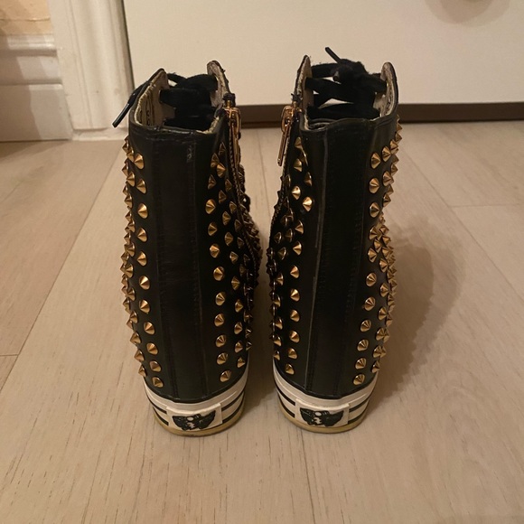 Women Black Leather Platform Studs Sneakers Size 6 - Picture 3 of 5